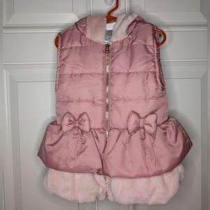 Little Lass Faux Fur Quilted Hooded Puffer Vest With Bows Girl's Size 6